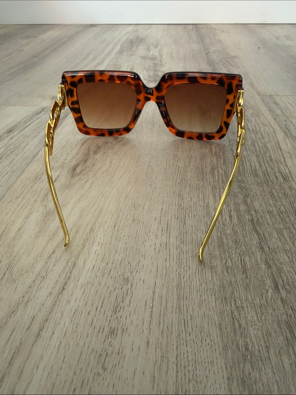 Tortoiseshell Square Sunglasses with Gold Chain Temples